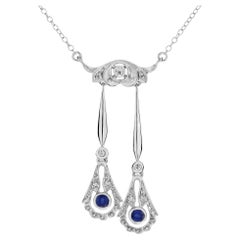 Sapphire and Diamond Art Deco Style Négligée Necklace in 14K White Gold