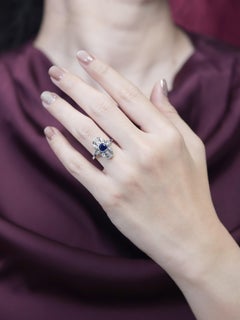 Sapphire and Diamond Art Deco Style Plaque Ring in 14K White Gold