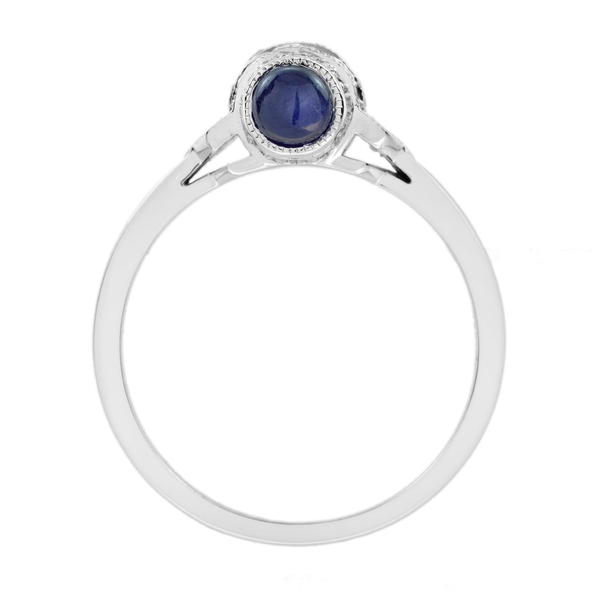 Saphir und Diamant Ring im Art Deco Stil 14K Weißgold im Angebot 4