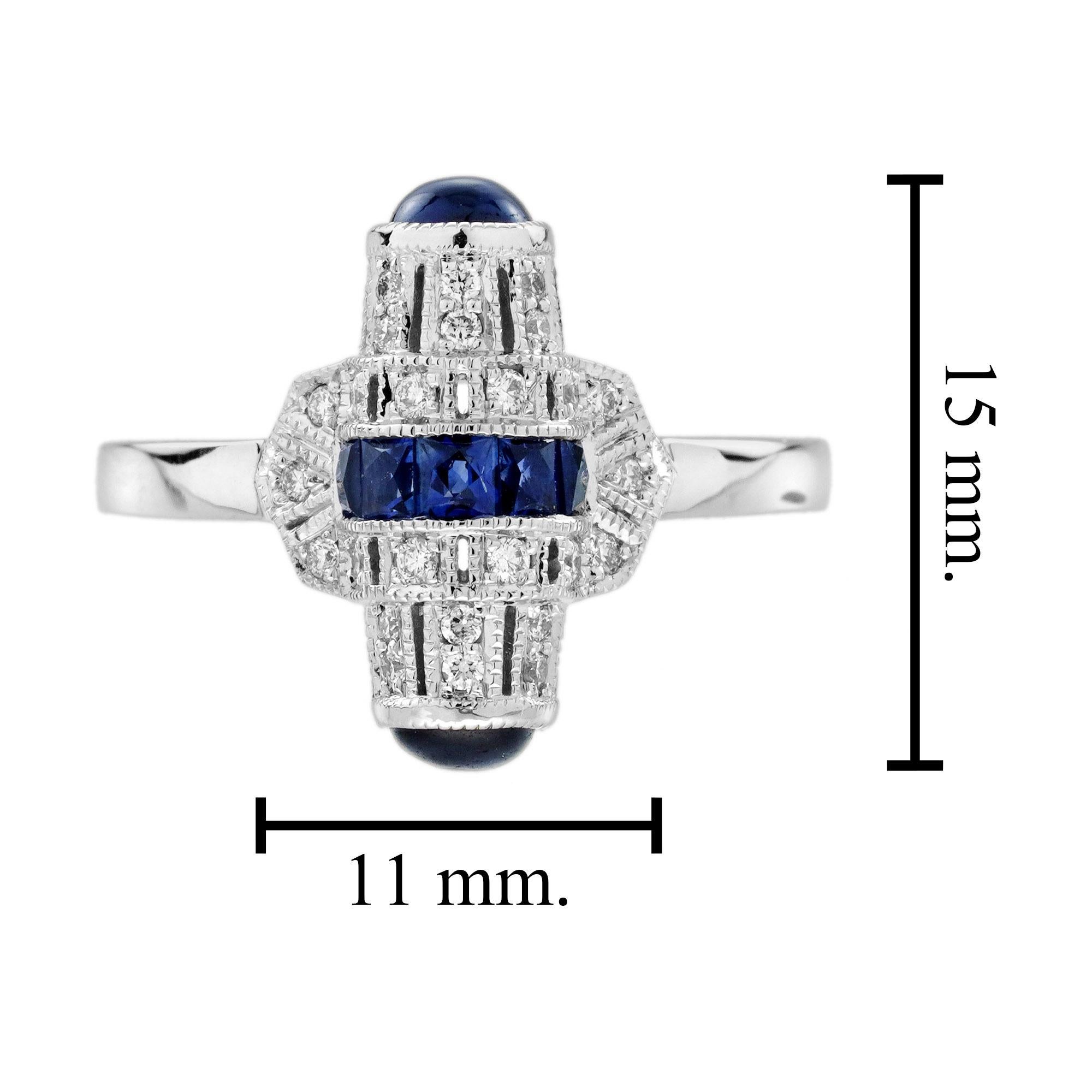 Saphir und Diamant Ring im Art Deco Stil 14K Weißgold im Angebot 5