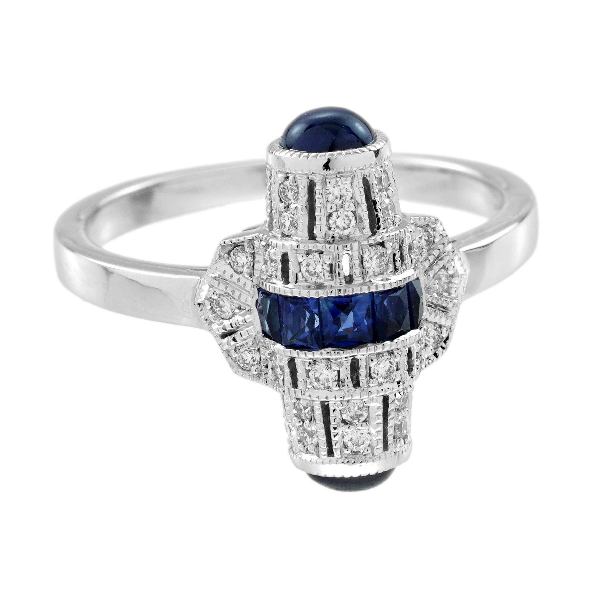 Saphir und Diamant Ring im Art Deco Stil 14K Weißgold im Angebot 1