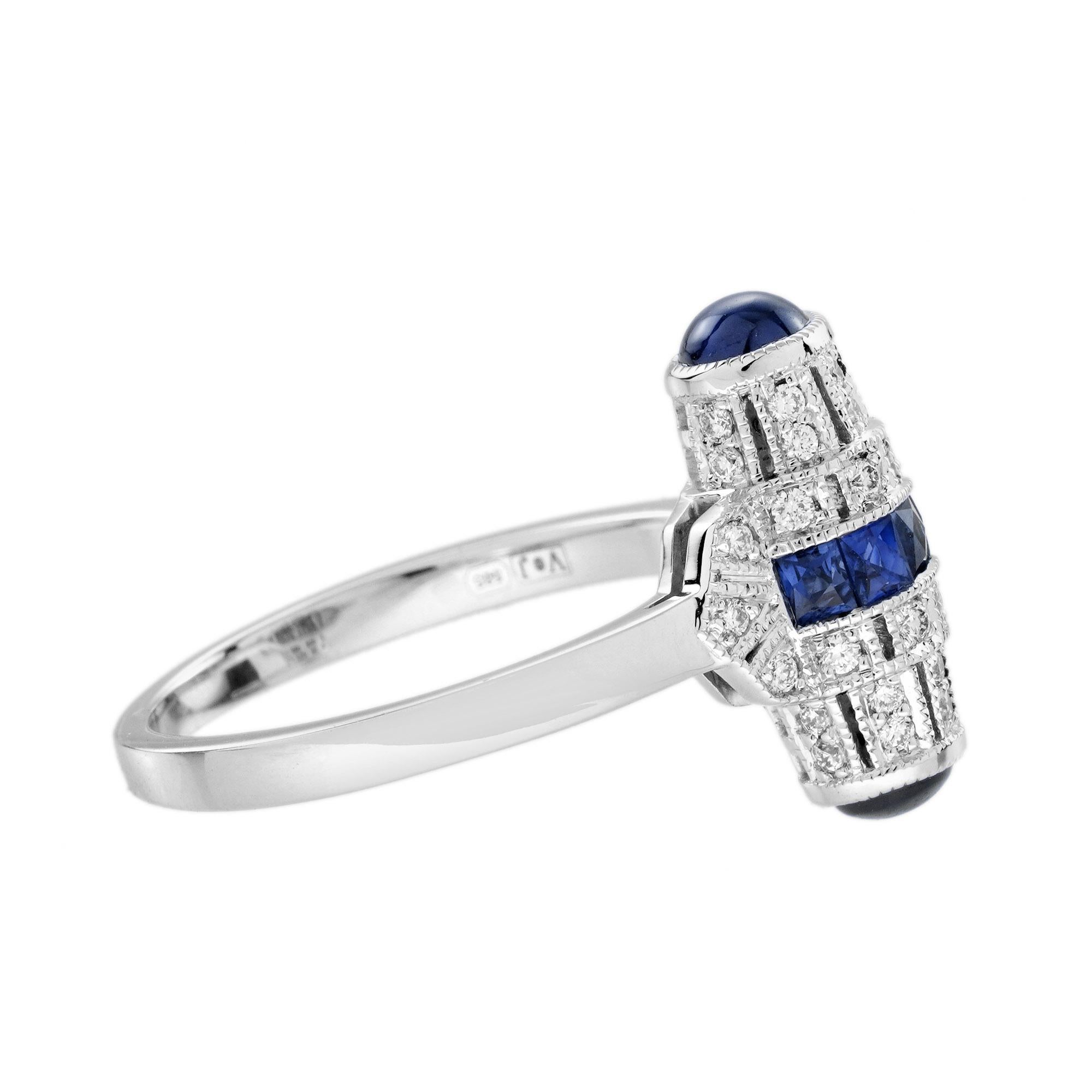Saphir und Diamant Ring im Art Deco Stil 14K Weißgold im Angebot 2