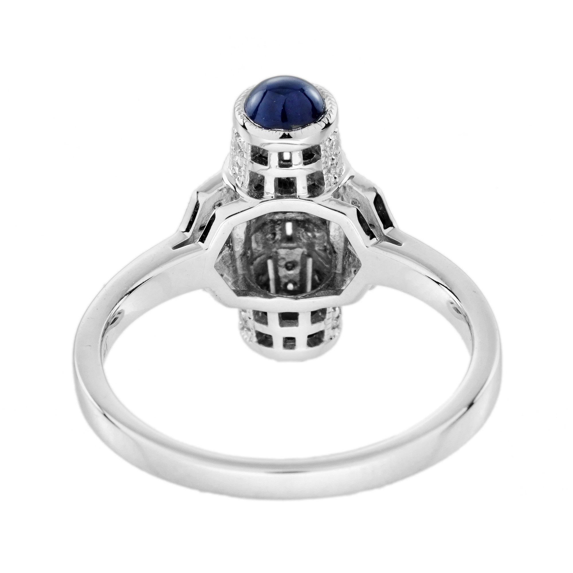 Saphir und Diamant Ring im Art Deco Stil 14K Weißgold im Angebot 3