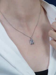 Sapphire and Diamond Art Deco Style Square Pendant in 9K White Gold