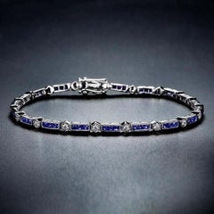 Sapphire and Diamond Art Deco Style Tennis Bracelet in 18K White Gold