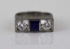 Sapphire and Diamond Art Deco Style Three-Stone Ring