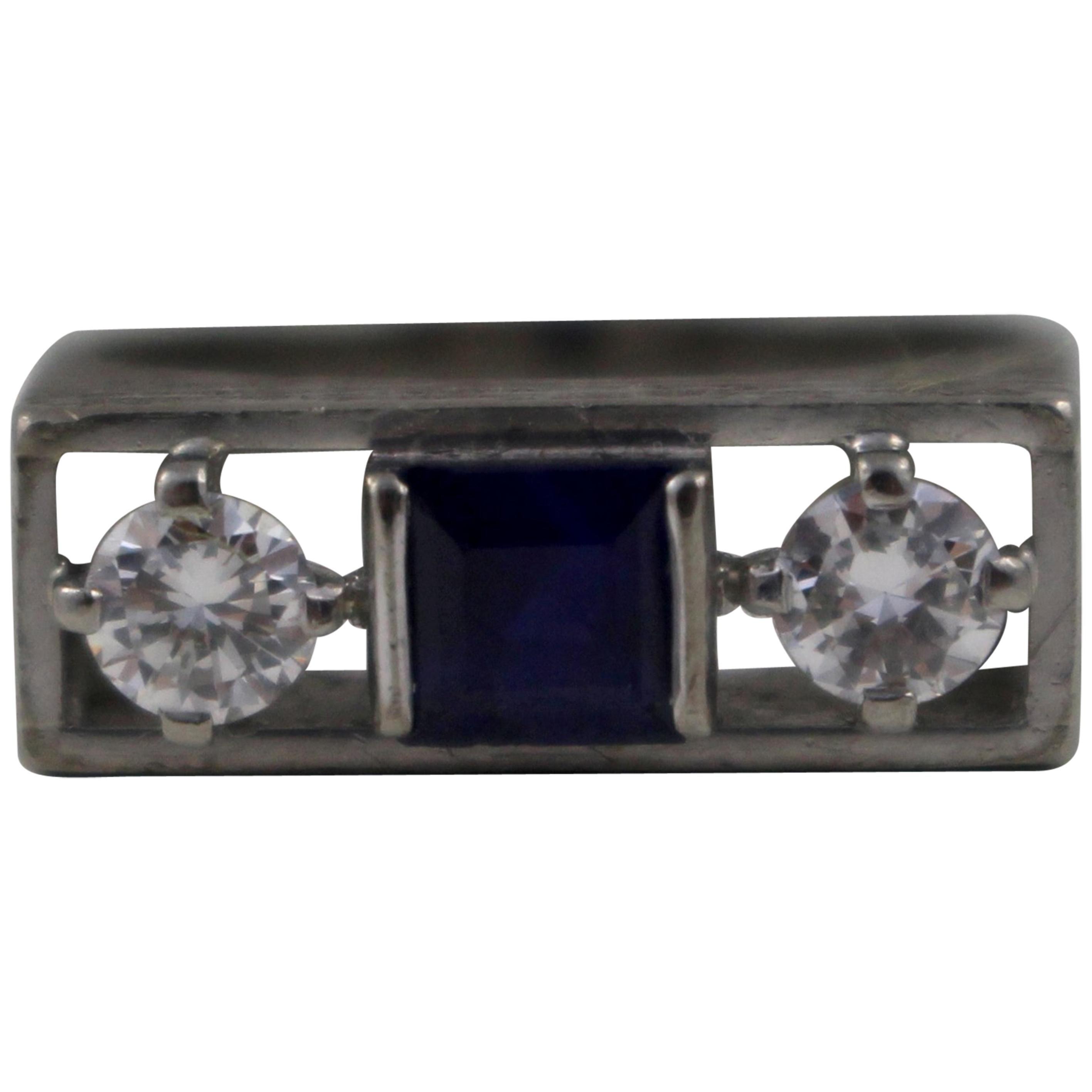 Sapphire and Diamond Art Deco Style Three-Stone Ring For Sale