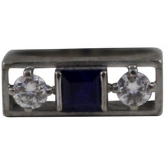 Vintage Sapphire and Diamond Art Deco Style Three-Stone Ring