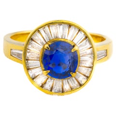 Sapphire and Diamond Baguette Halo Ring