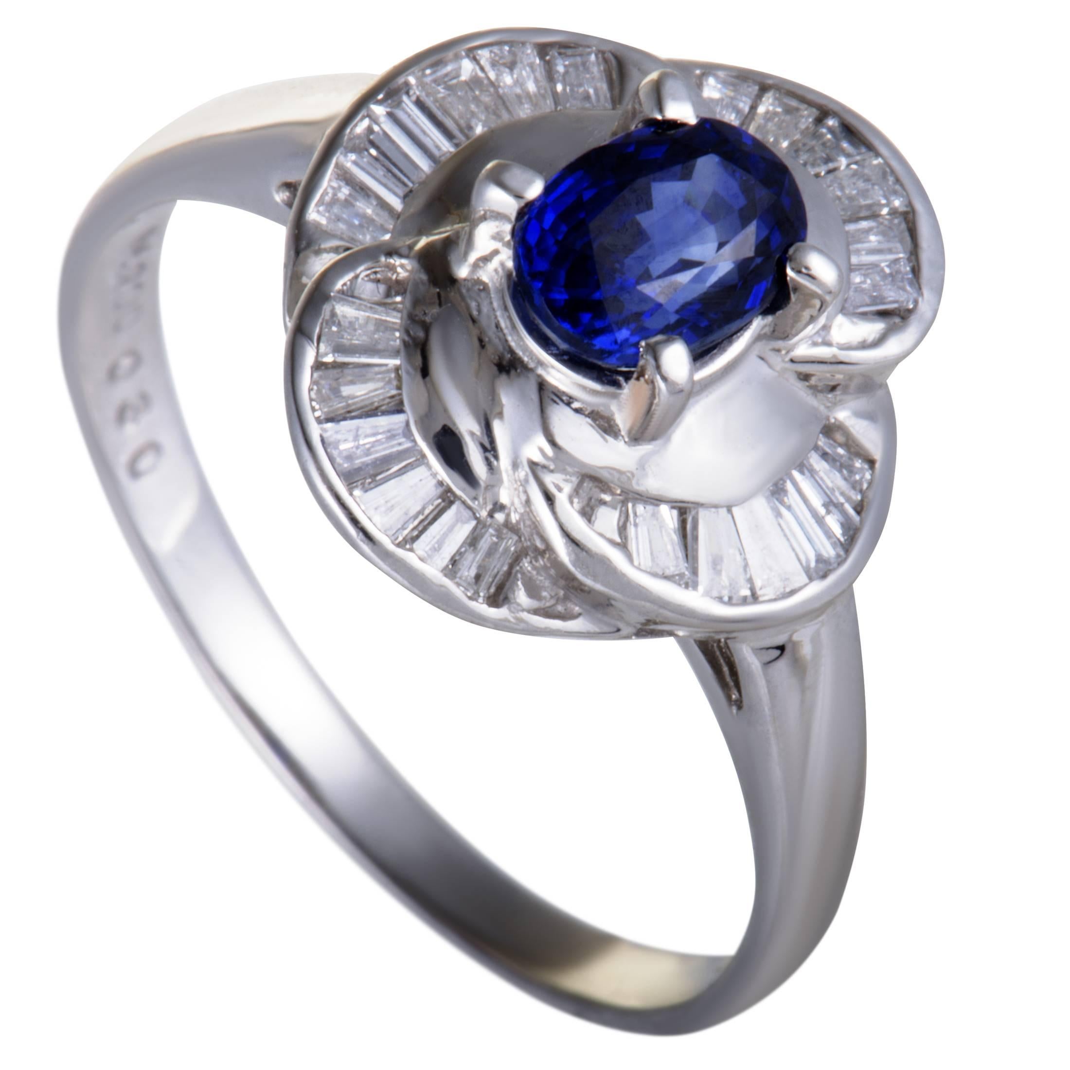 Sapphire and Diamond Baguette Platinum Cocktail Ring