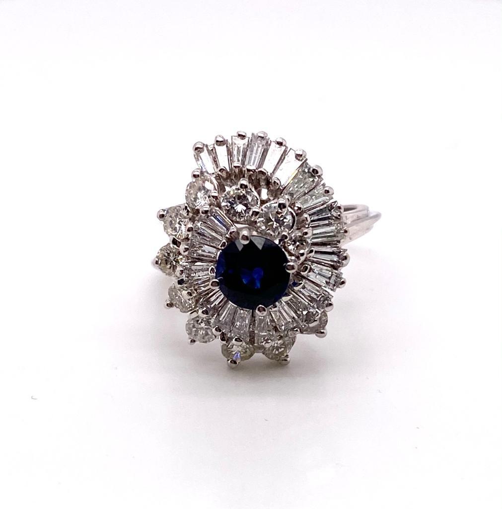Contemporary Sapphire and Diamond Ballerina Cocktail Ring in 14 Karat Gold For Sale