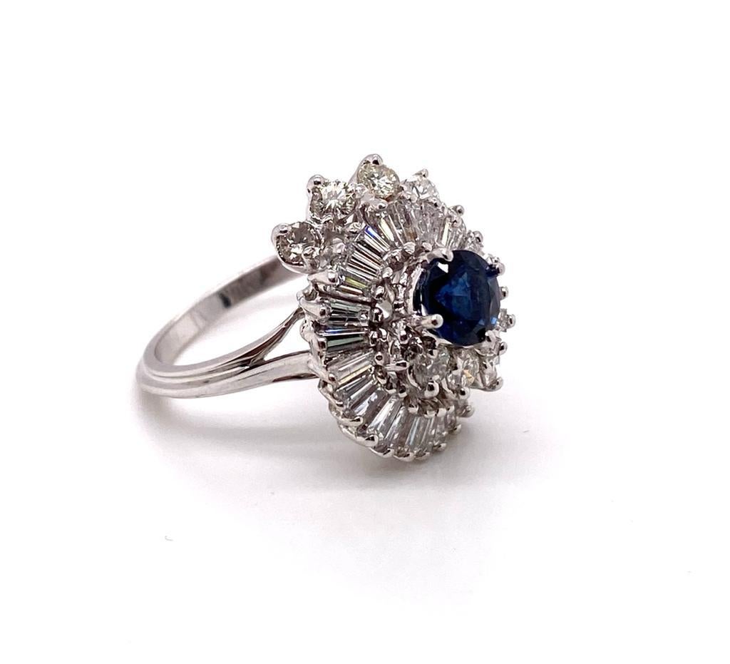 Round Cut Sapphire and Diamond Ballerina Cocktail Ring in 14 Karat Gold For Sale
