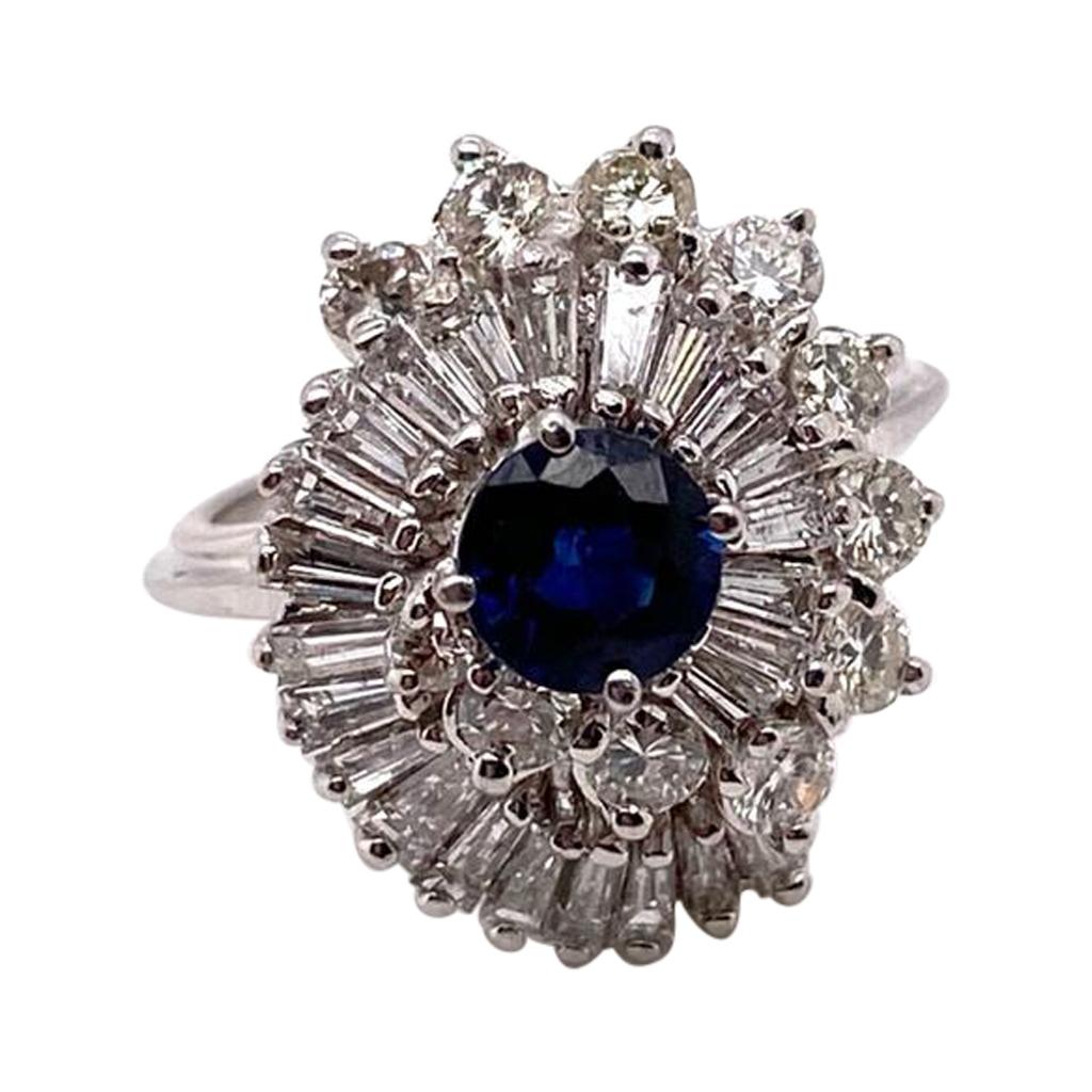 Sapphire and Diamond Ballerina Cocktail Ring in 14 Karat Gold For Sale