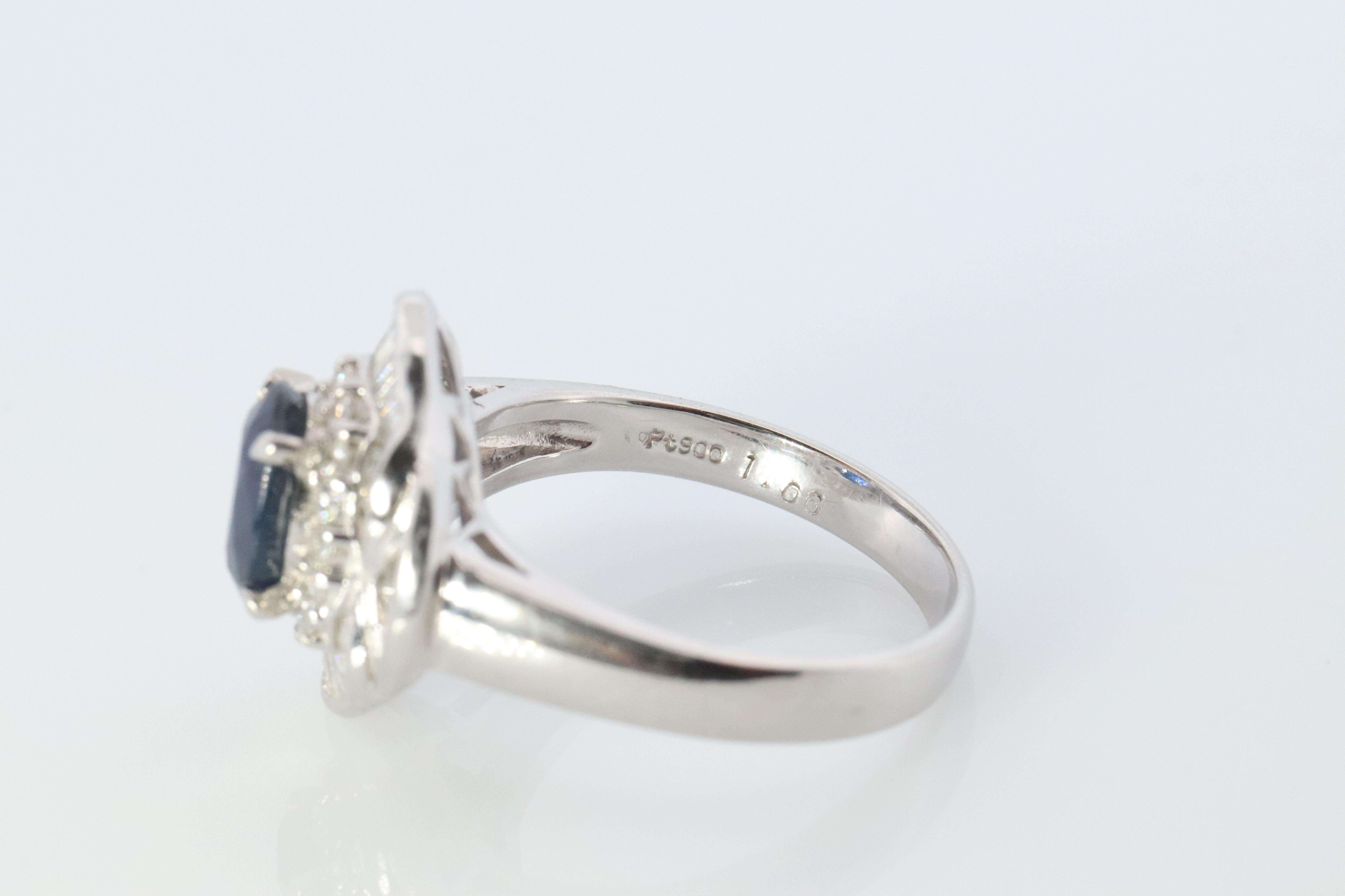 Sapphire and diamond Ballerina ring. Platinum Blue natural sapphire HALO ring 2