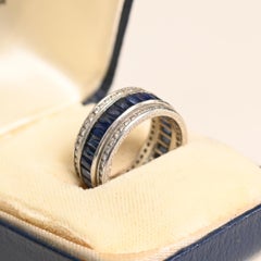 Sapphire and Diamond Band. French Cut Sapphire Diamond Wedding Band Platinum
