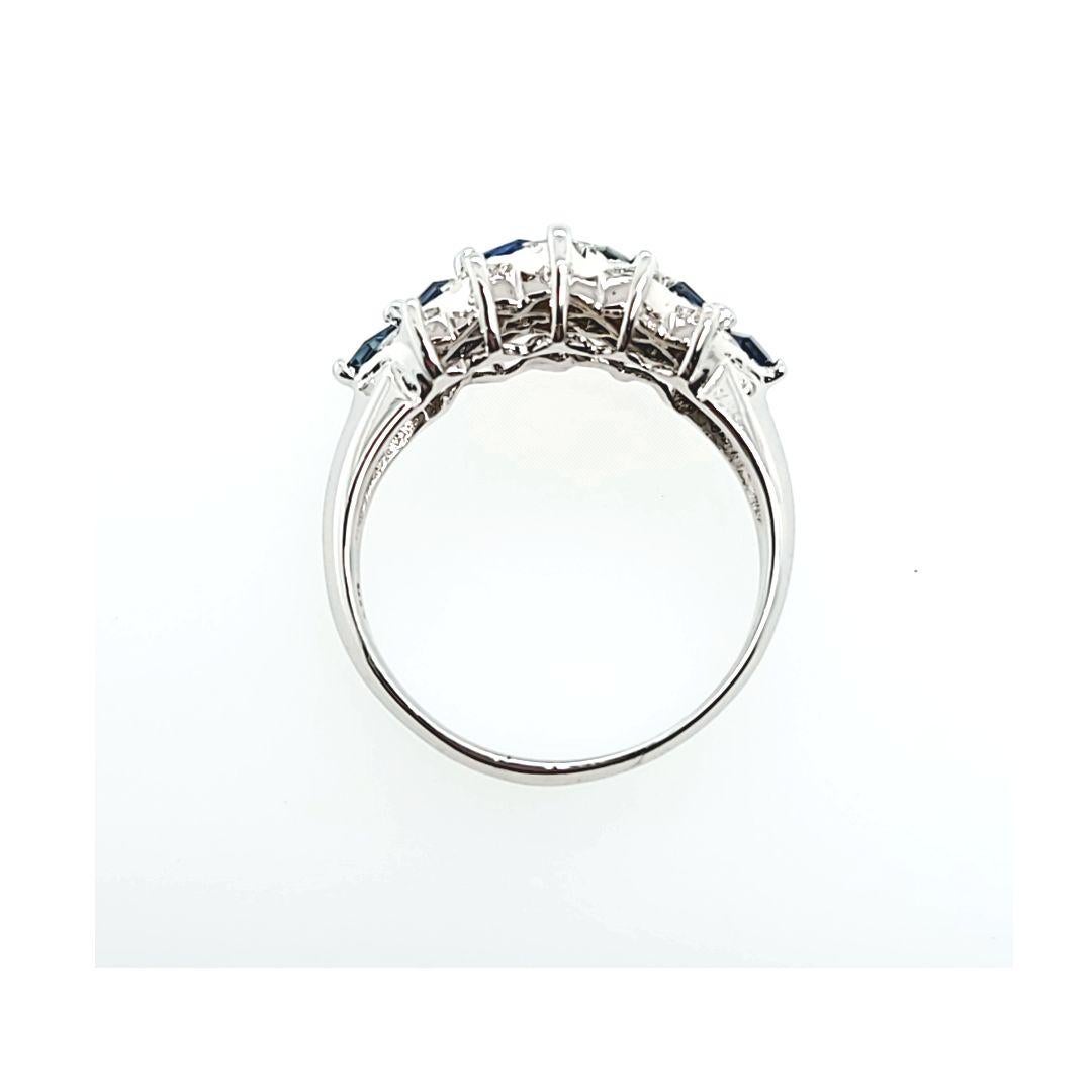 Princess Cut Sapphire and Diamond Band in White Gold For Sale