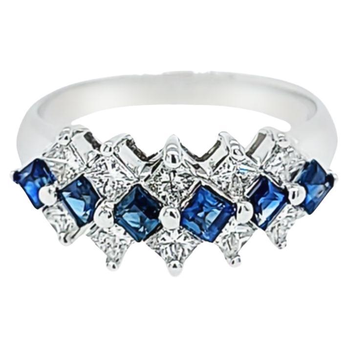 Sapphire and Diamond Band in White Gold