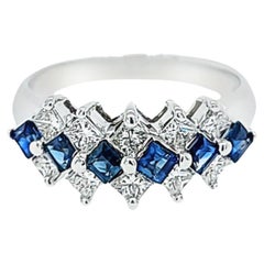 Vintage Sapphire and Diamond Band in White Gold