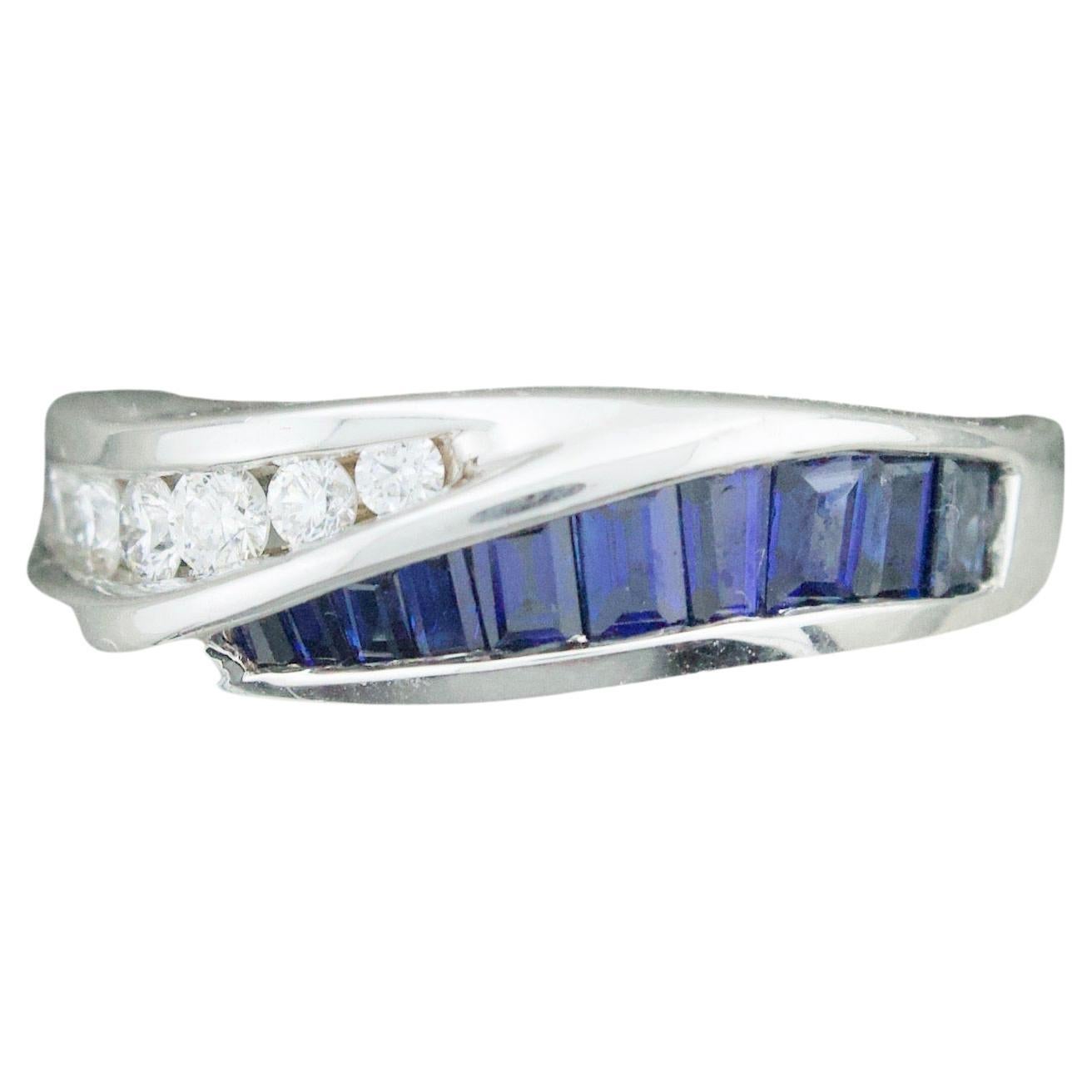 Sapphire and Diamond Band Ring in 18k White Gold by "DeHago" For Sale