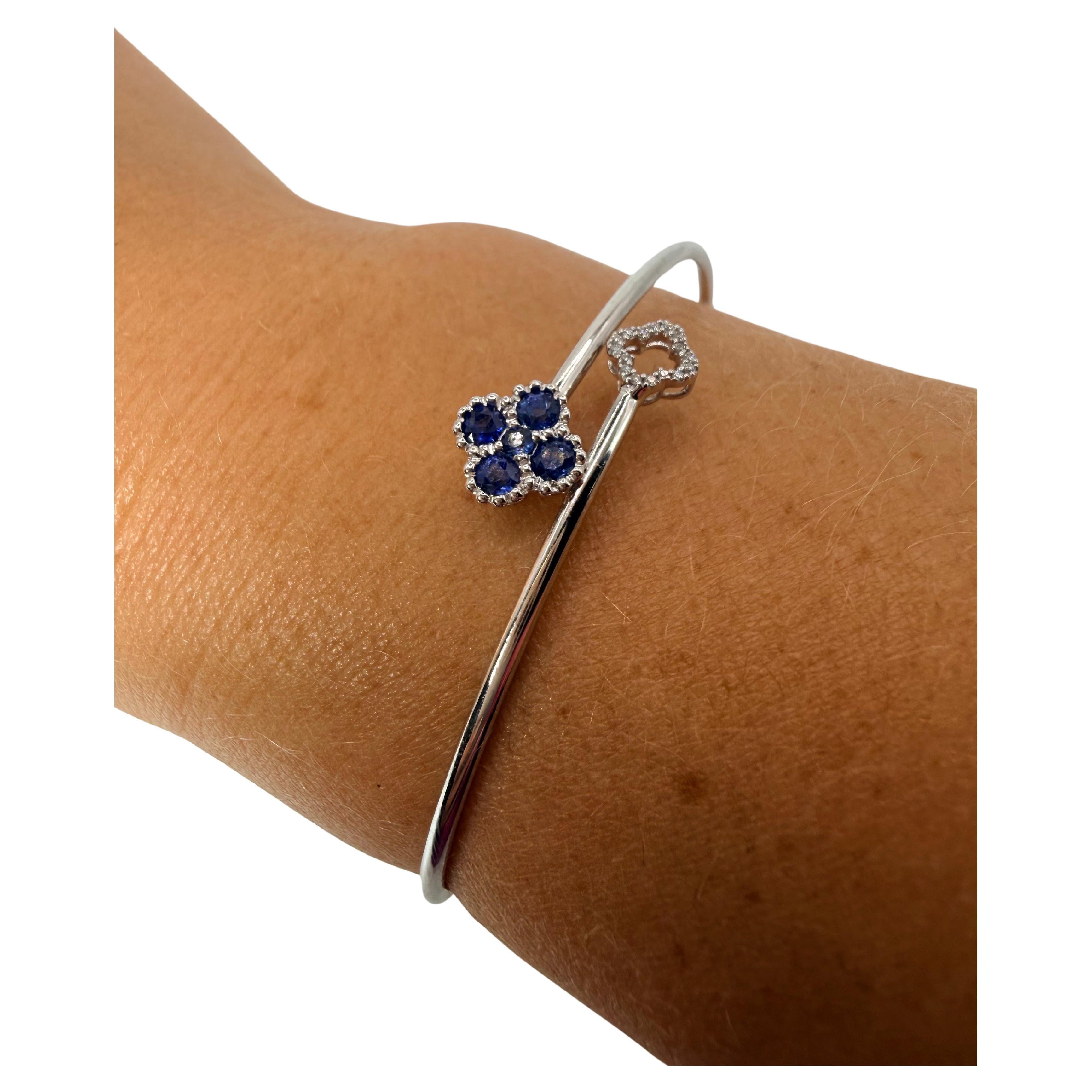 Sapphire and diamond bangle bracelet 14KT gold For Sale