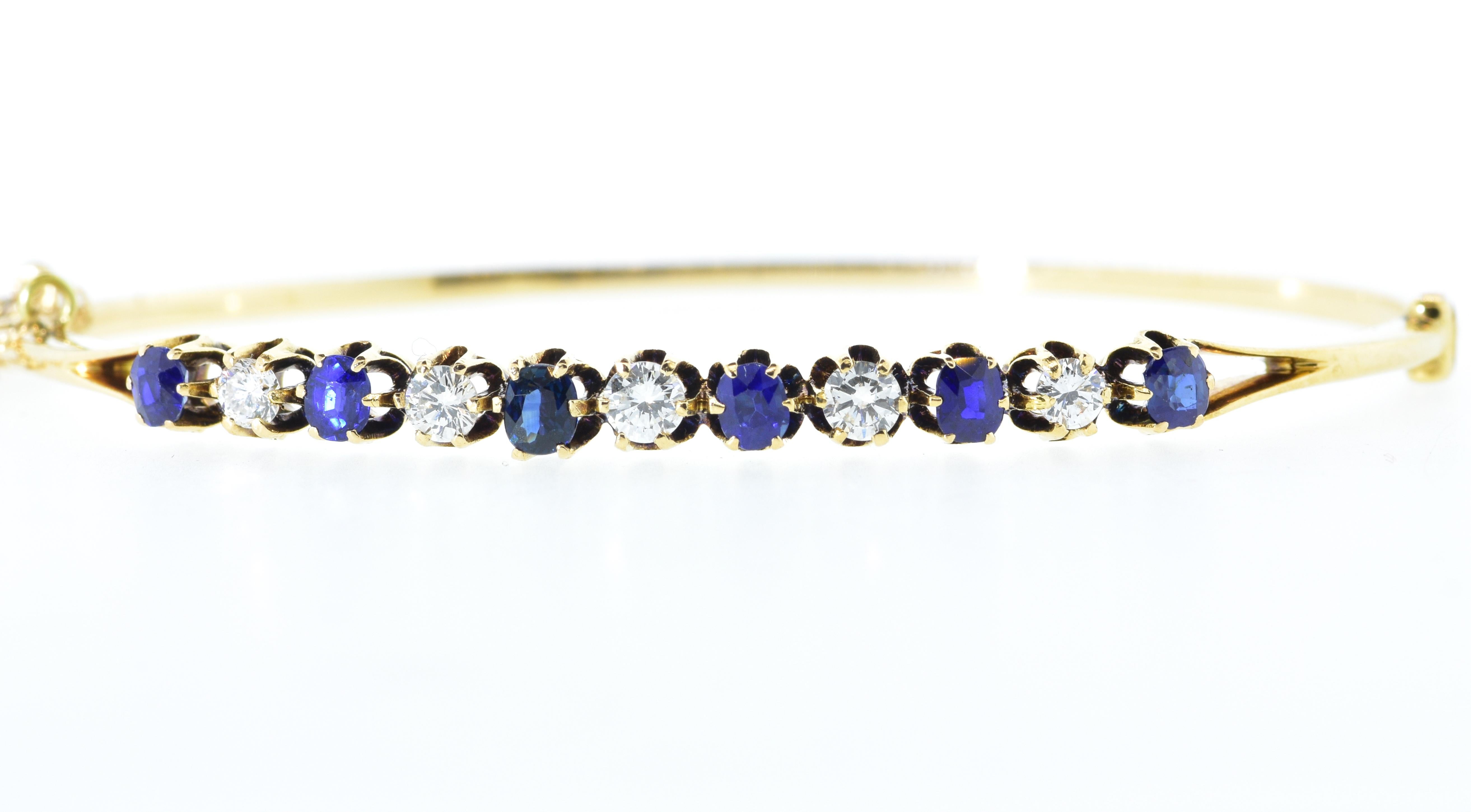 Victorian Sapphire and Diamond Bangle Bracelet, circa 1920