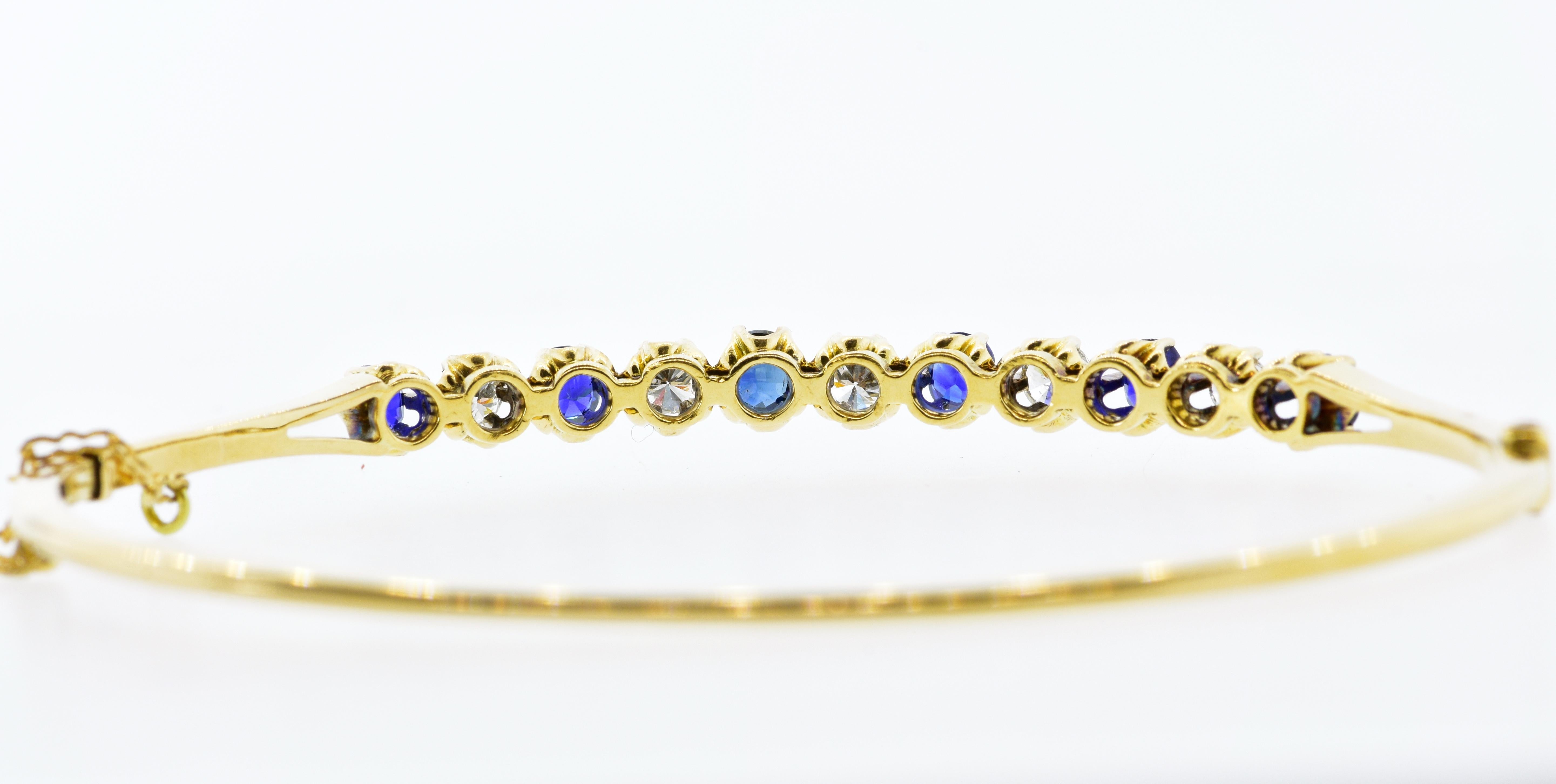 Sapphire and Diamond Bangle Bracelet, circa 1920 In Excellent Condition In Aspen, CO