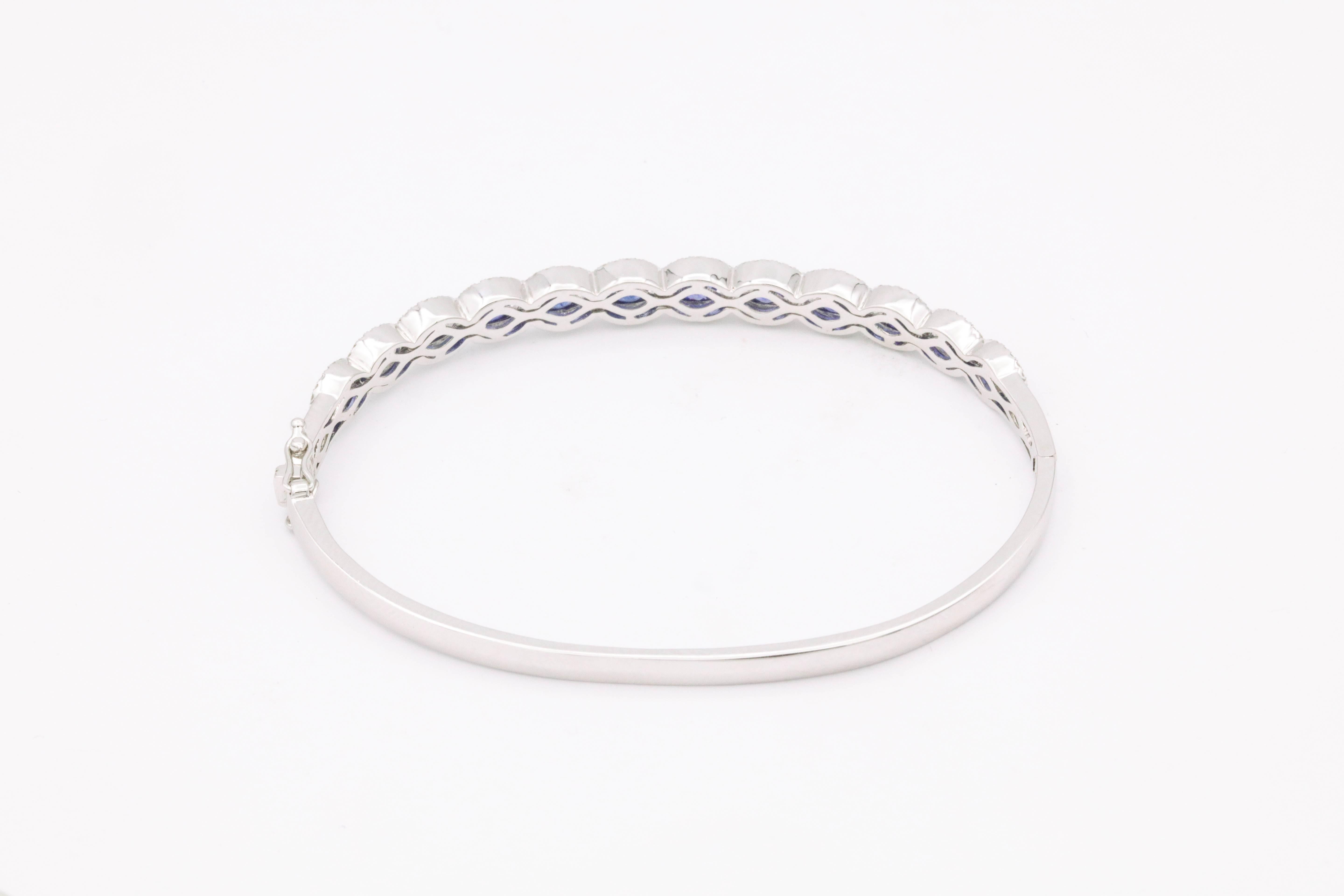 Contemporary Sapphire and Diamond Bangle Bracelet