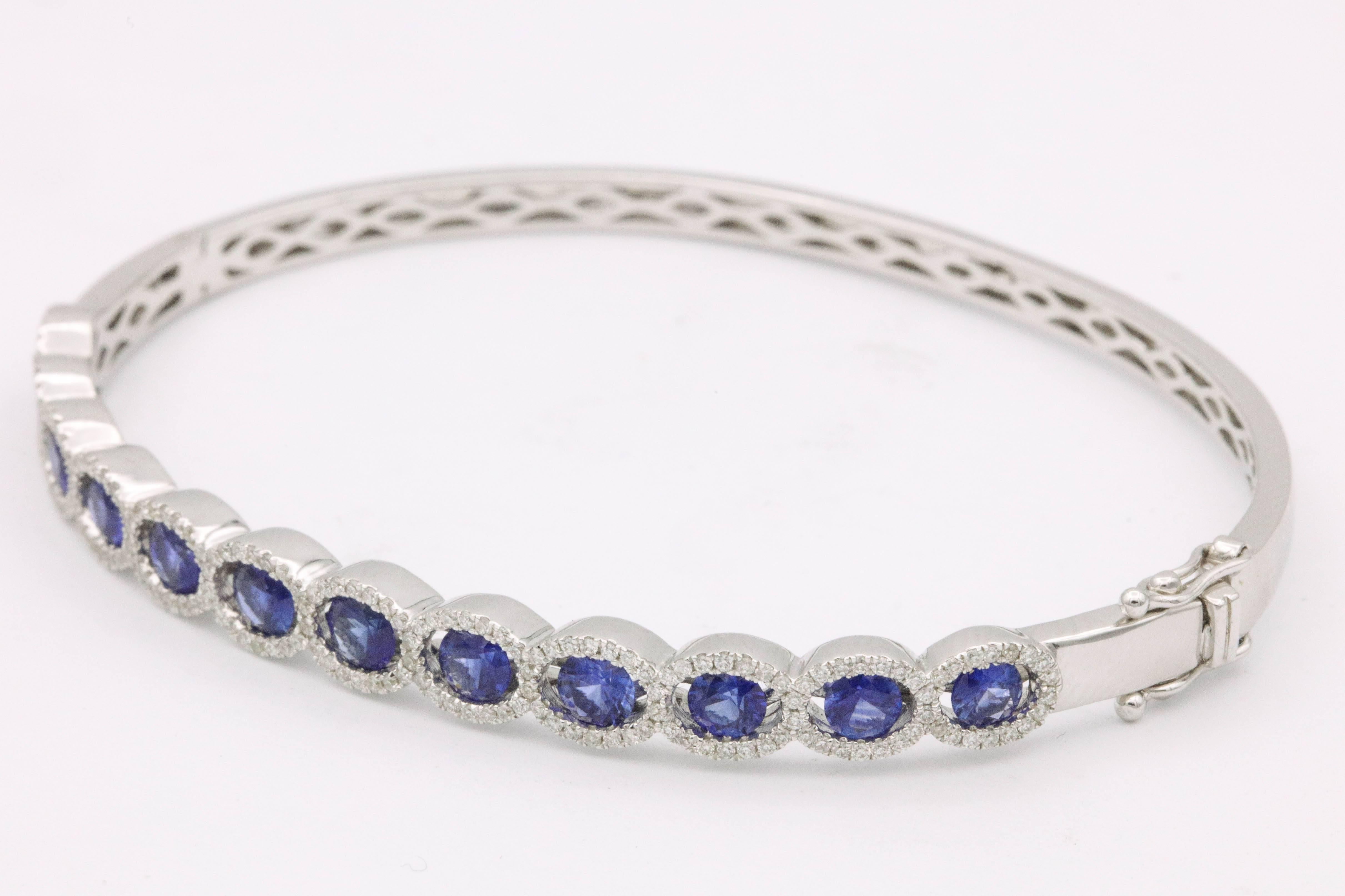 Sapphire and Diamond Bangle Bracelet In New Condition In New York, NY