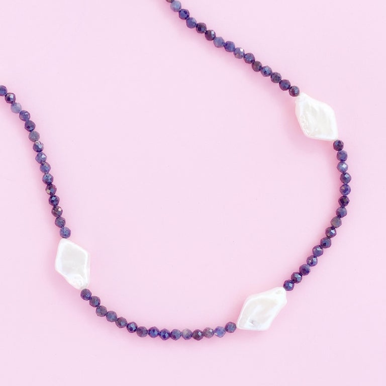 Sapphire And Diamond Baroque Pearl Gemstone Necklace For Sale at 1stDibs