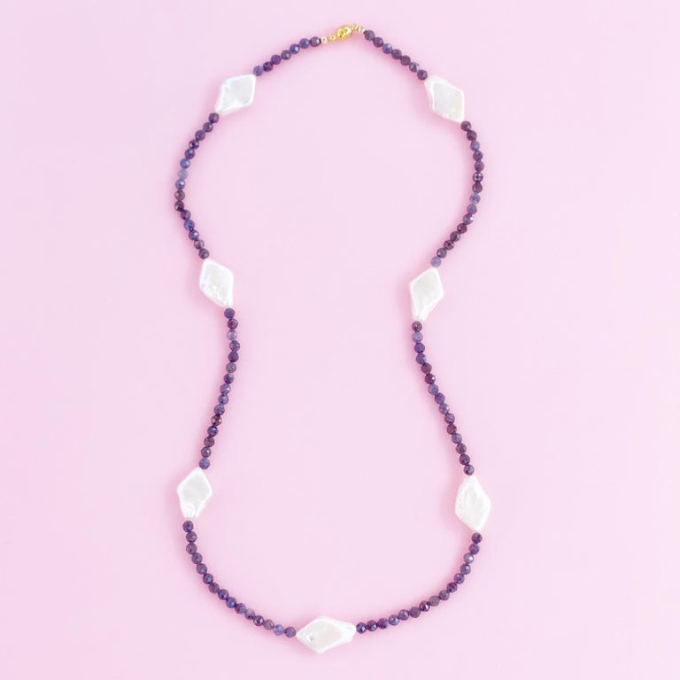 Sapphire And Diamond Baroque Pearl Gemstone Necklace For Sale at 1stDibs
