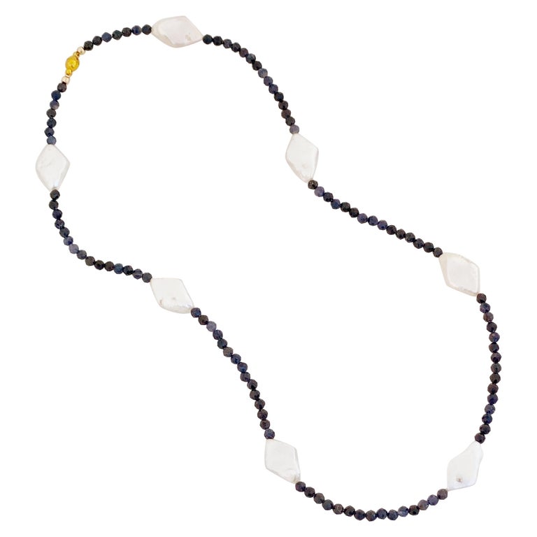 Sapphire And Diamond Baroque Pearl Gemstone Necklace For Sale at 1stDibs