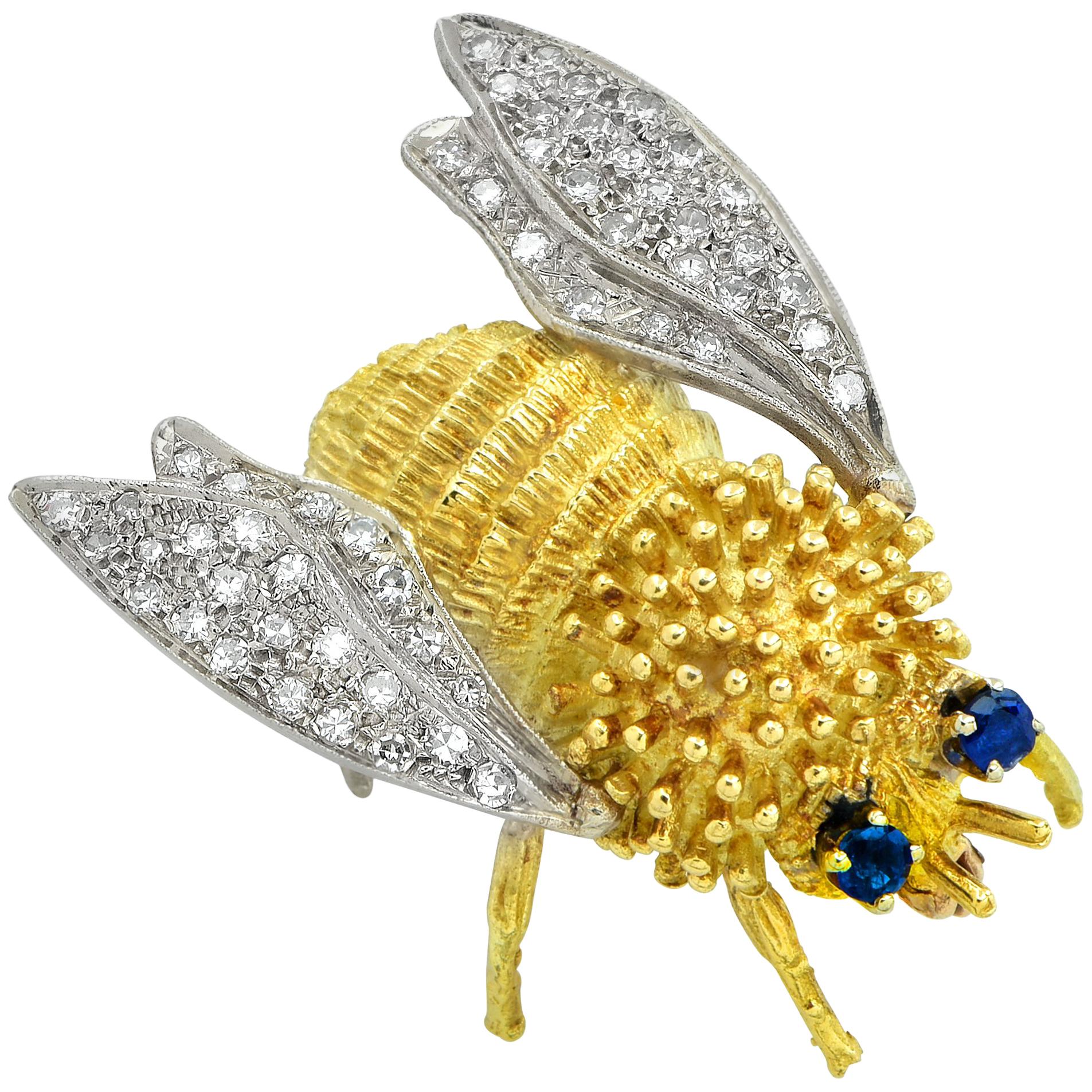Sapphire and Diamond Bee Brooch Pin