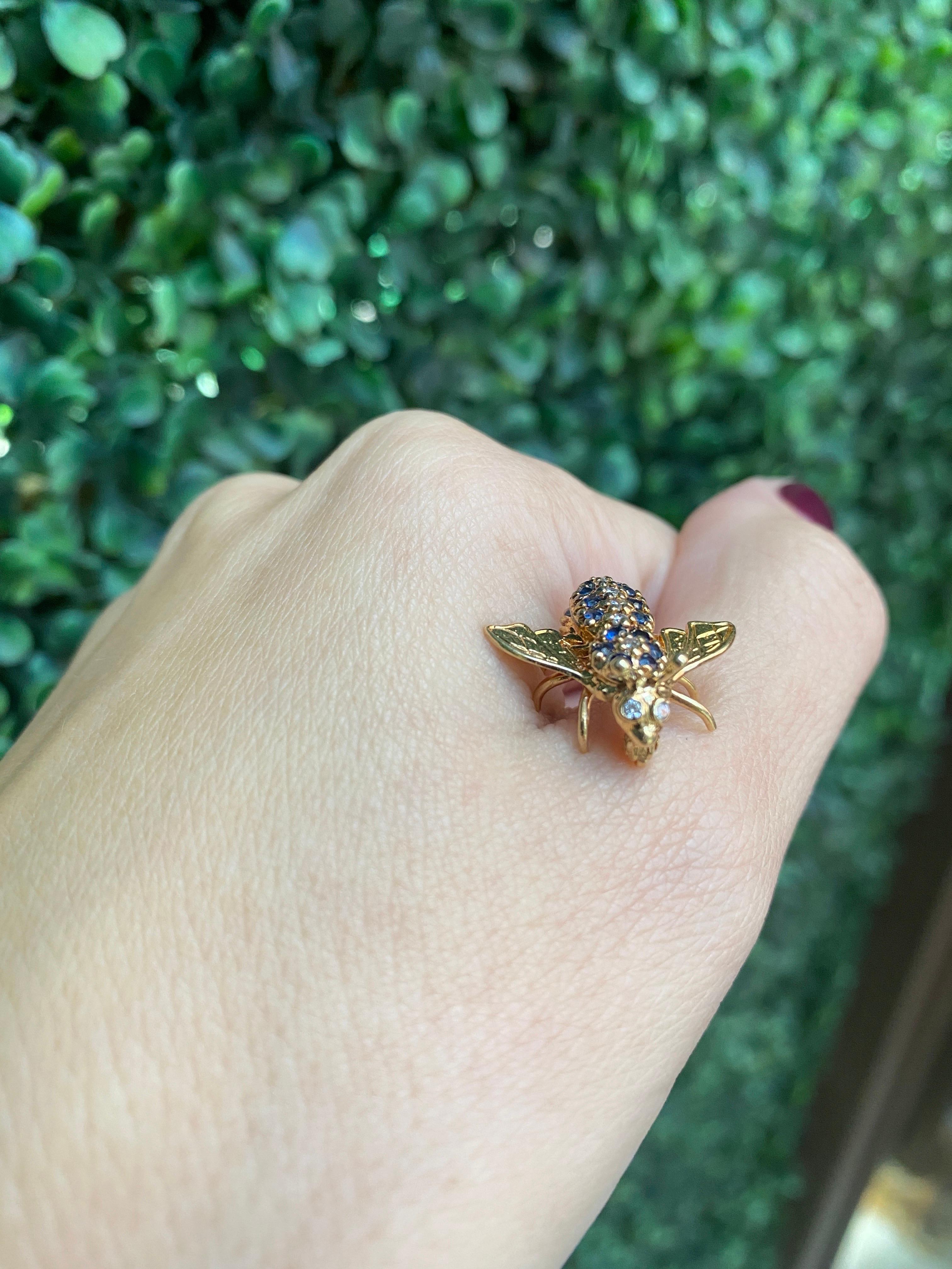Sapphire and Diamond Bee Pin Brooch 6