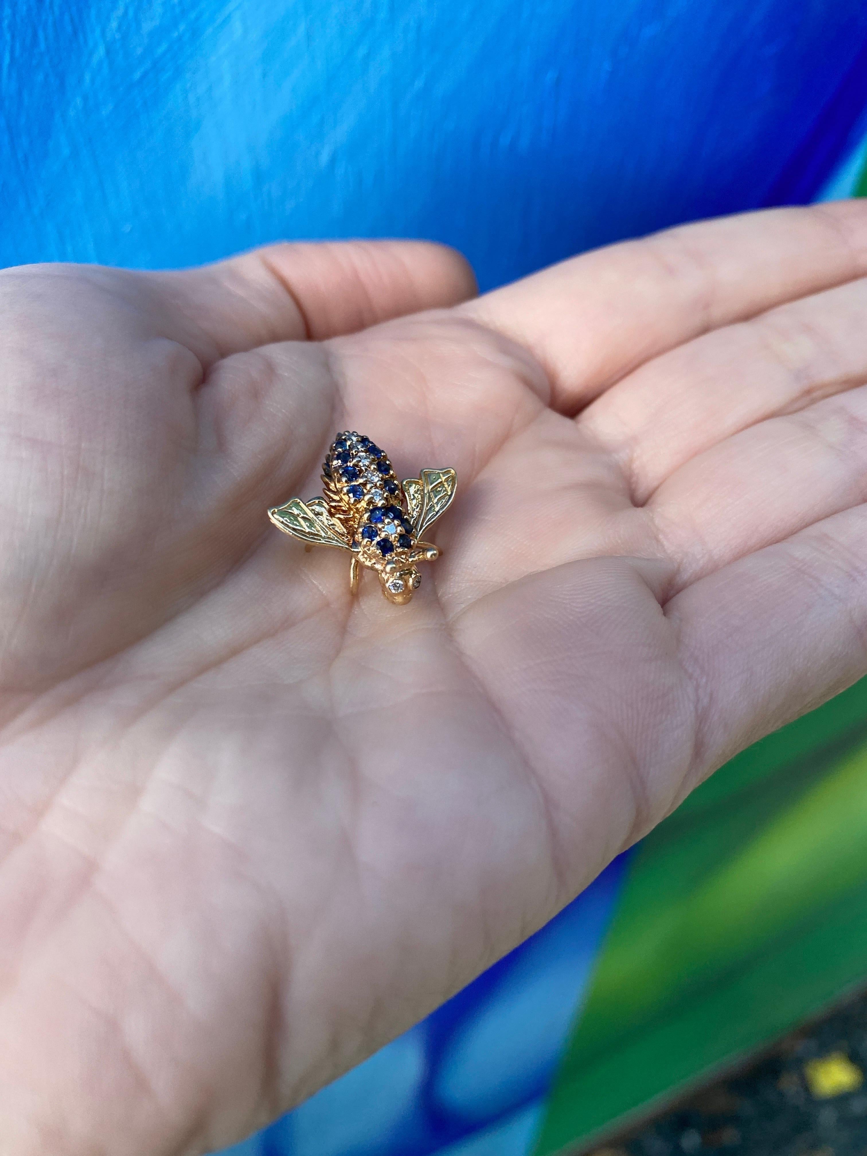 Round Cut Sapphire and Diamond Bee Pin Brooch