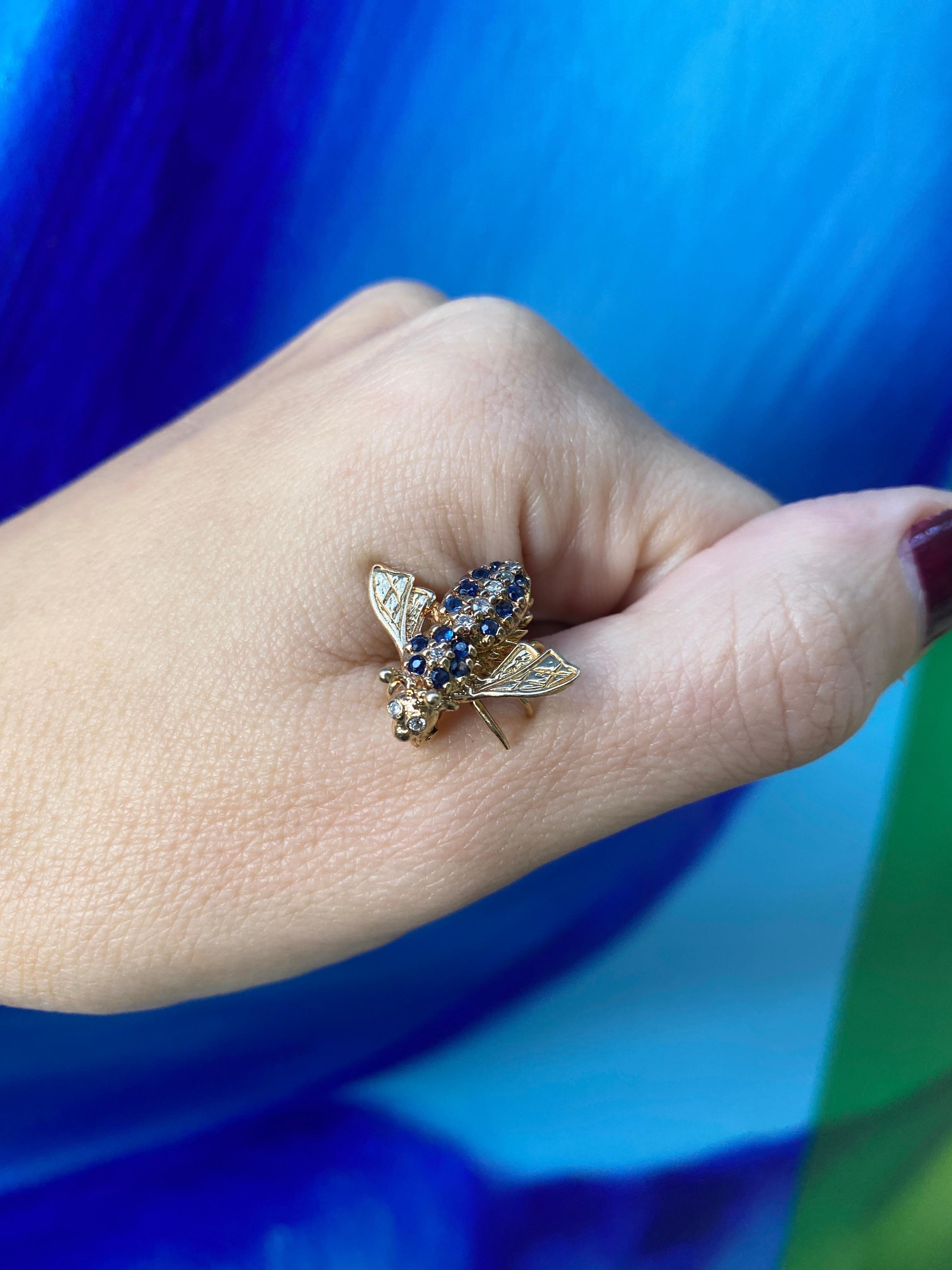 Sapphire and Diamond Bee Pin Brooch 1