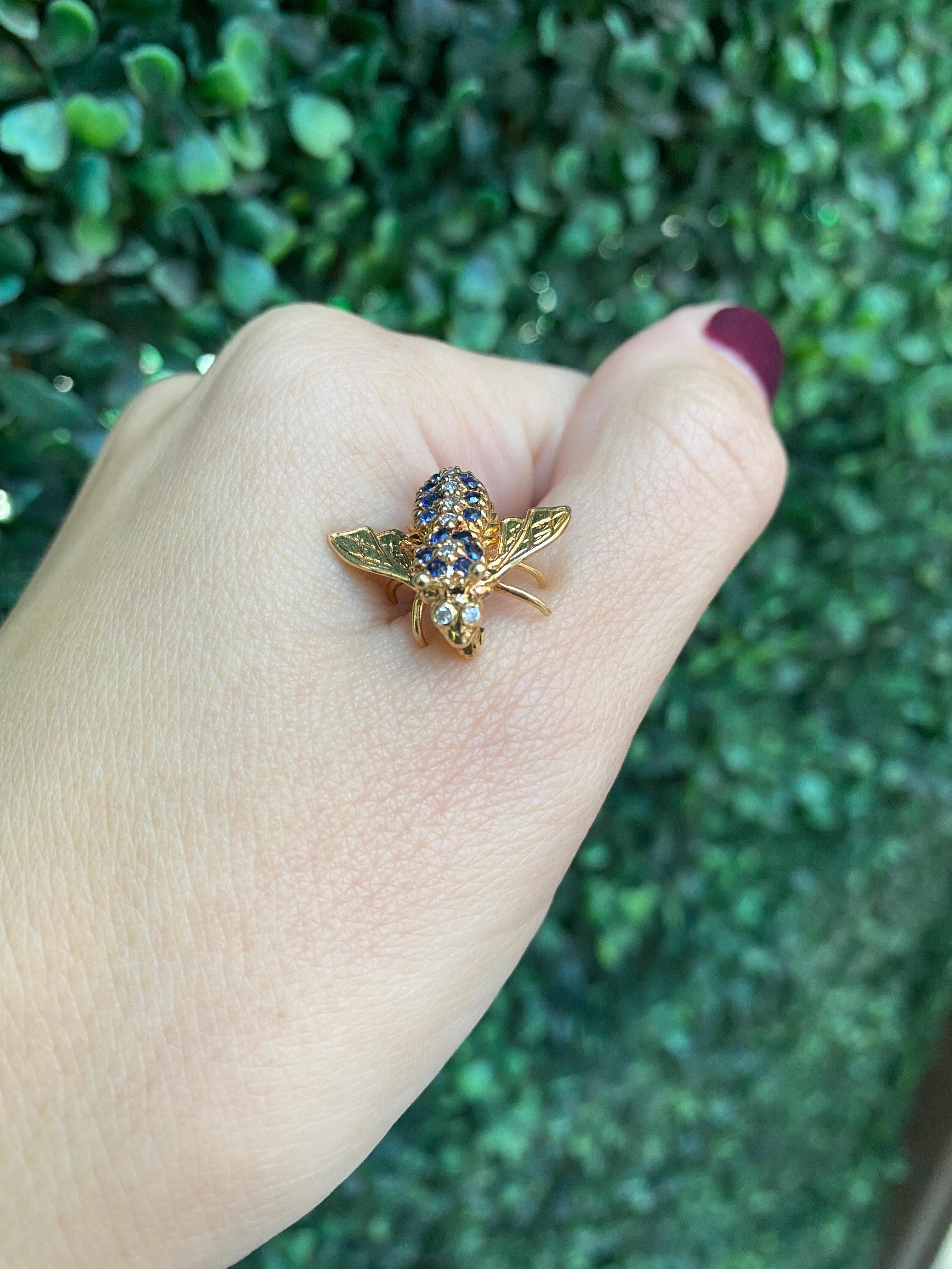 Sapphire and Diamond Bee Pin Brooch 2