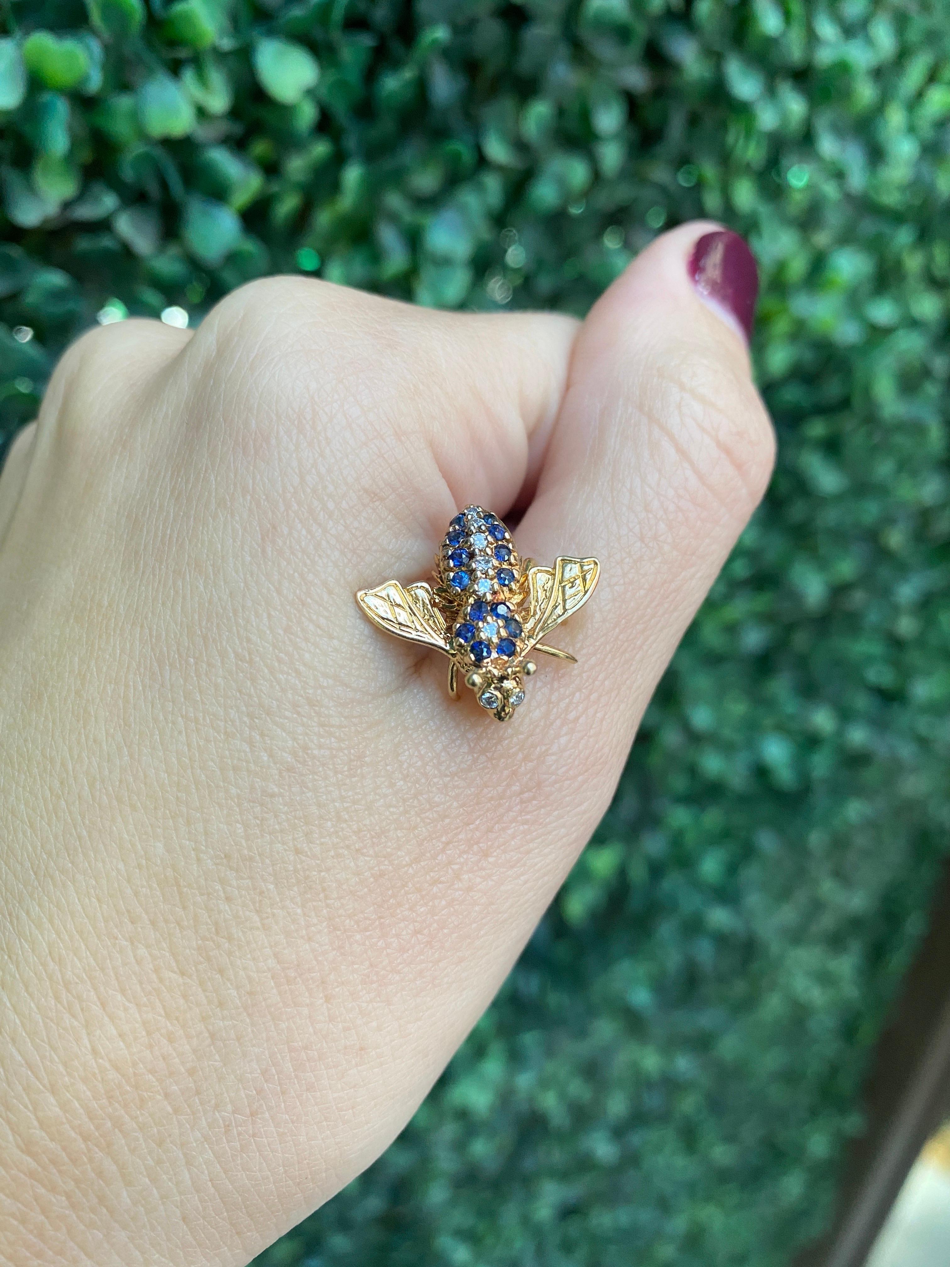 Sapphire and Diamond Bee Pin Brooch 3