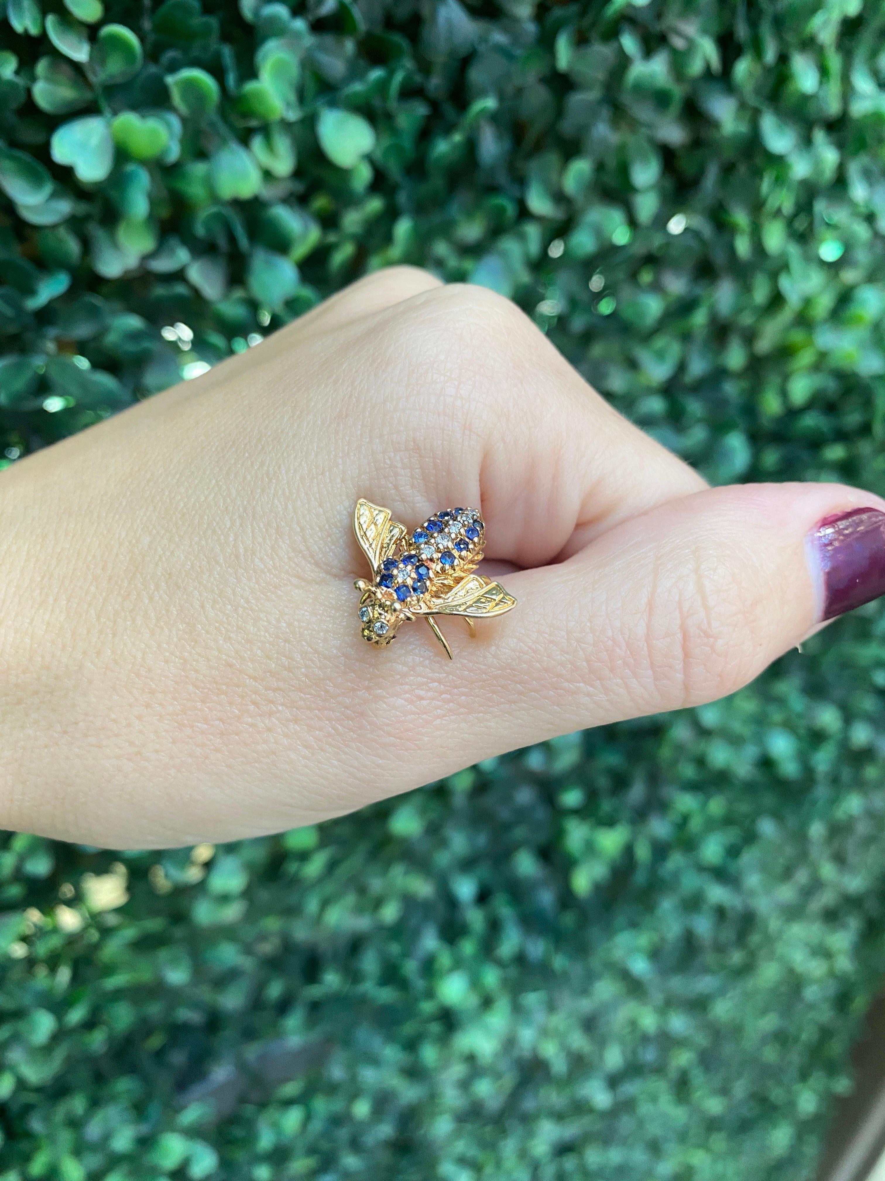 Sapphire and Diamond Bee Pin Brooch 4