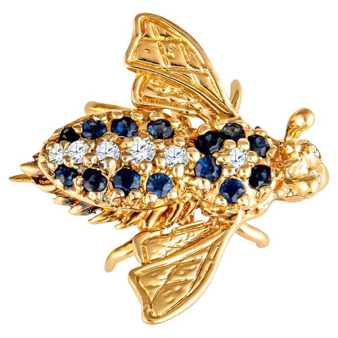 Sapphire and Diamond Bee Pin Brooch