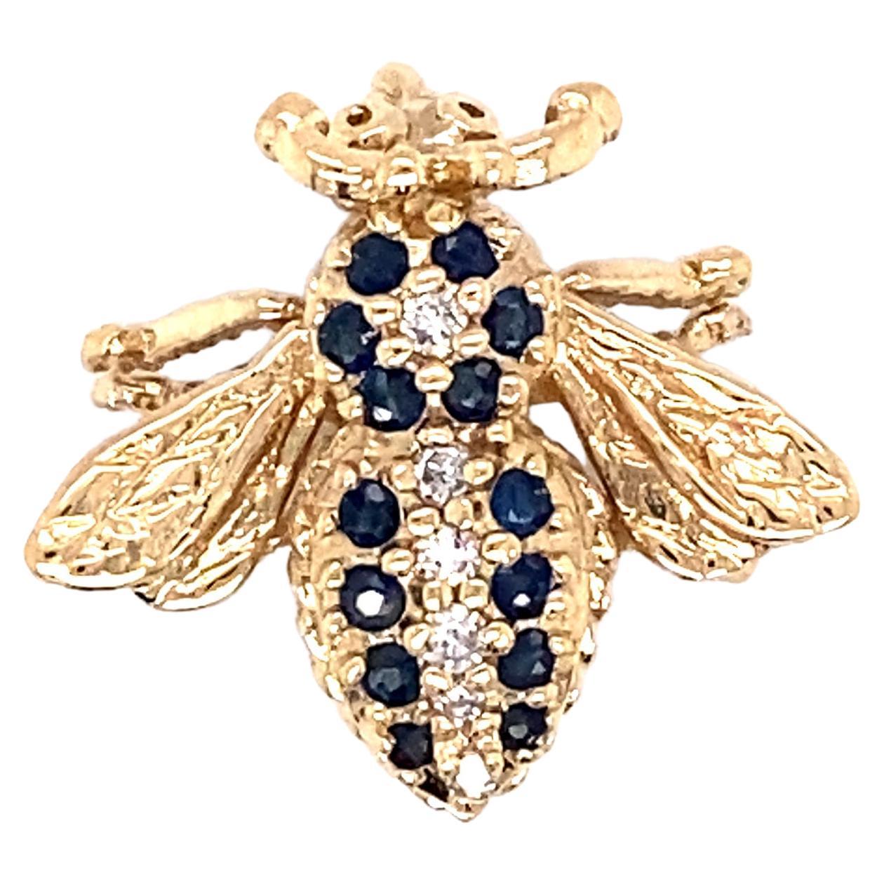 Sapphire and Diamond Bee Pin in 14 Karat Gold For Sale
