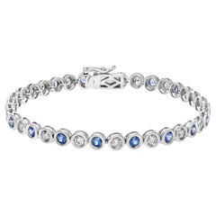 Sapphire and Diamond Bezel Set Blue Line Bracelet in 18k White Gold
