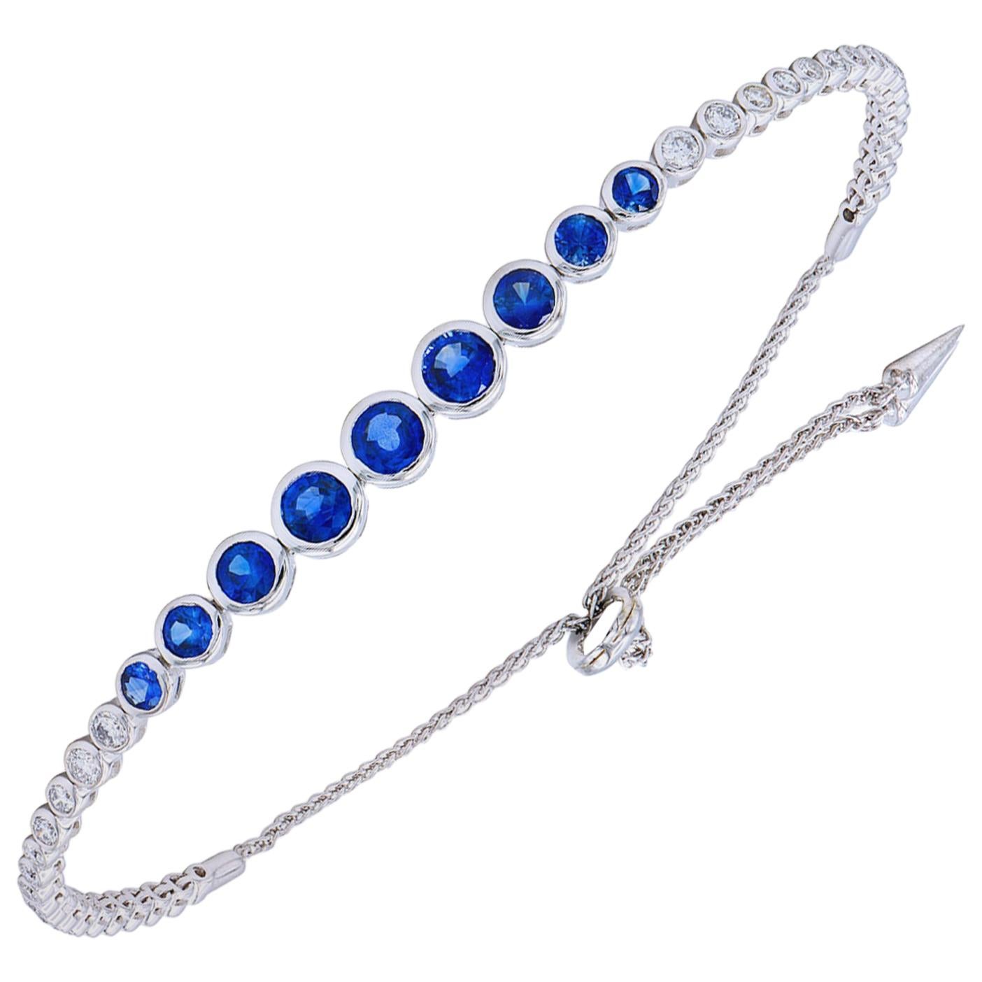 Sapphire and Diamond Bezel Set Bolo Bracelet For Sale