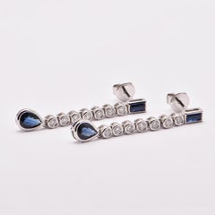 Sapphire and Diamond Bezel Set Drop Earrings in 18 Carat White Gold
