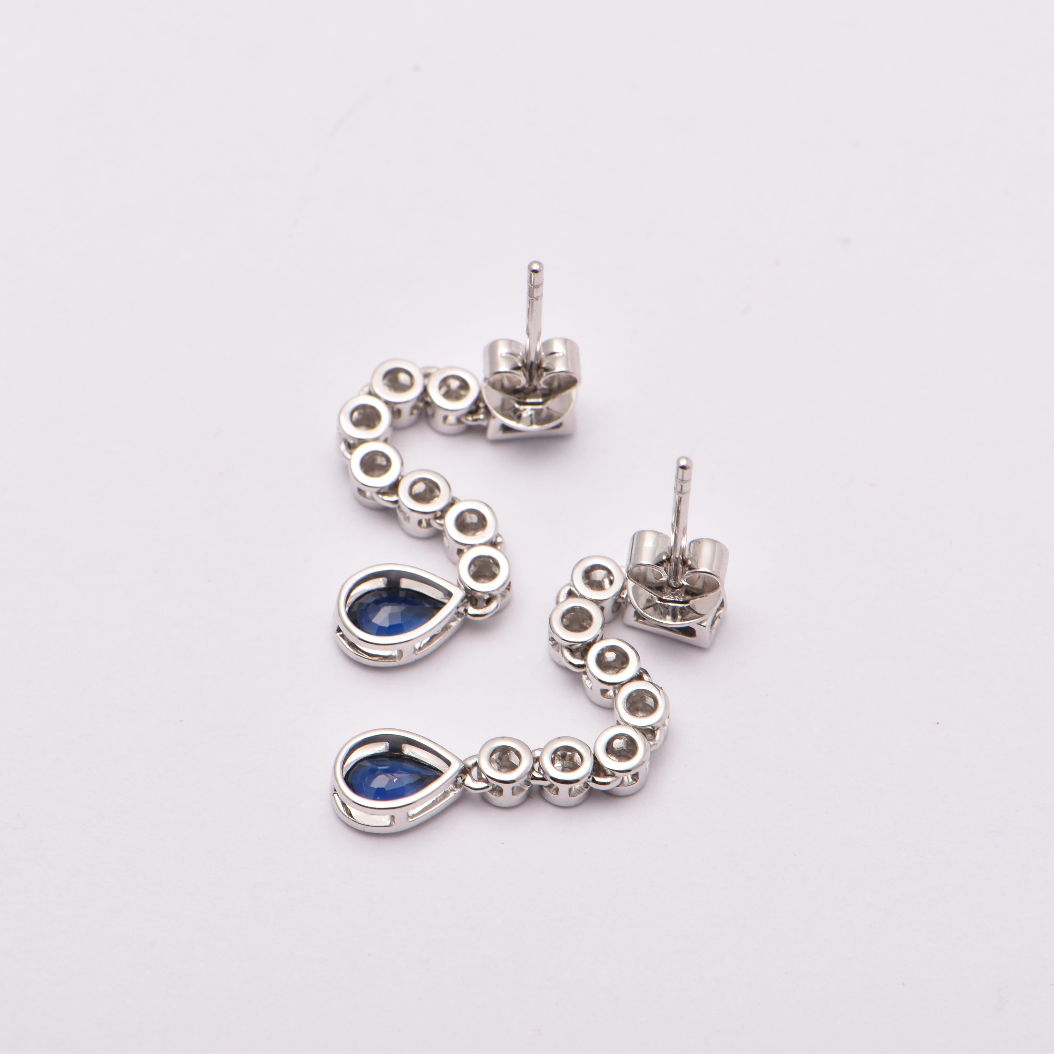 Sapphire and Diamond Bezel Set Drop Earrings in 18 Carat White Gold In New Condition For Sale In Sydney, AU