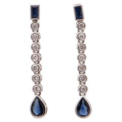 Sapphire and Diamond Bezel Set Drop Earrings in 18 Carat White Gold