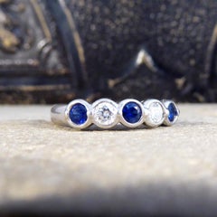 Sapphire and Diamond Bezel set Ring in 18ct White Gold