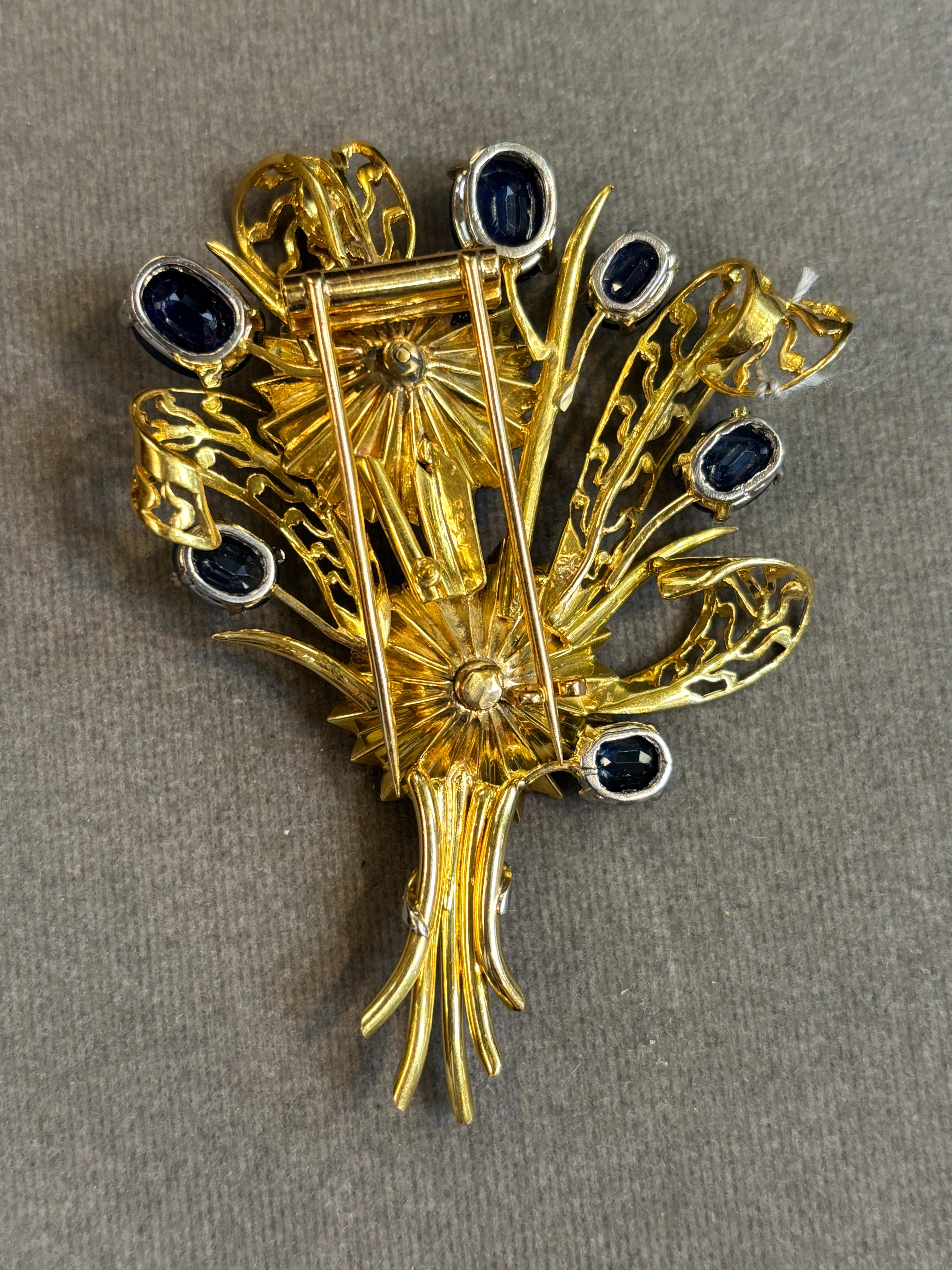 Broche Ramo de zafiros y diamantes en venta 2