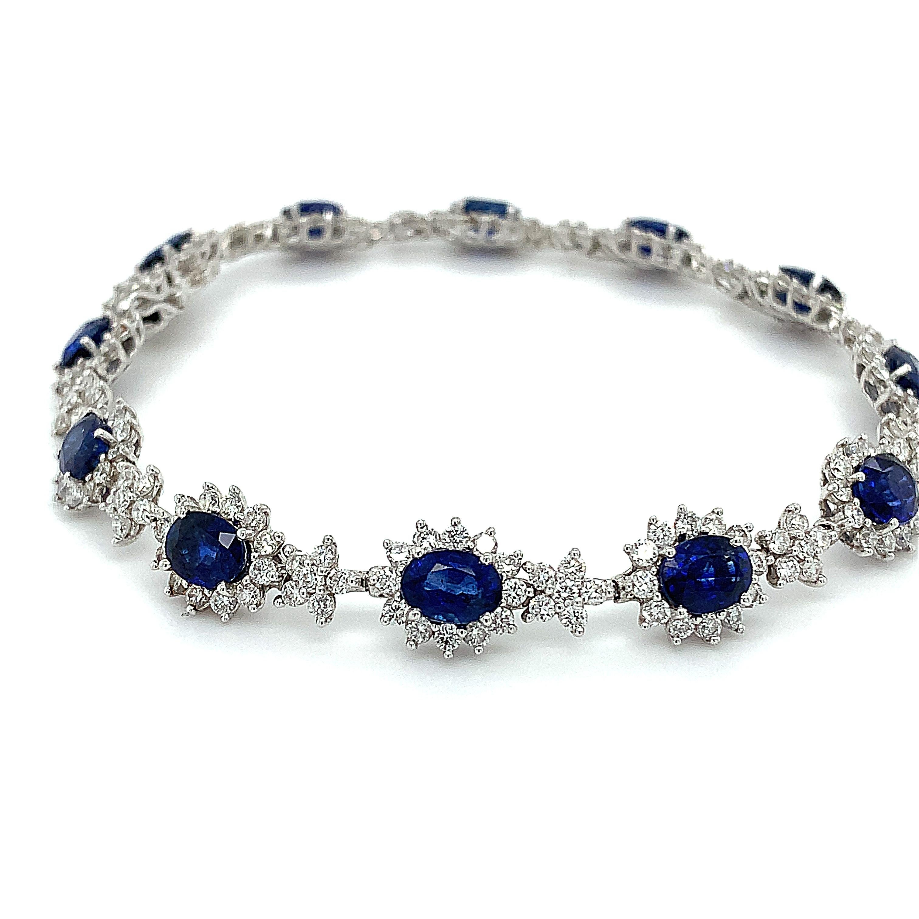 Taille ovale Bracelet saphir et diamant or blanc 18k en vente