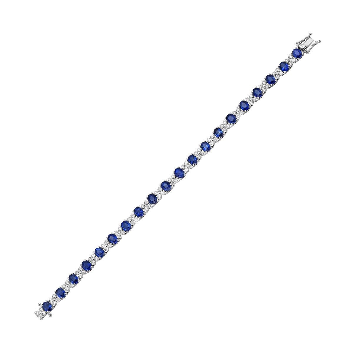 With this exquisite sapphire and diamond bracelet, style and glamour are in the spotlight. This 18-karat sapphire and diamond bracelet is made from 12.0 grams of gold. This bracelet is adorned with VS2, G color diamonds, made out of 80 diamonds