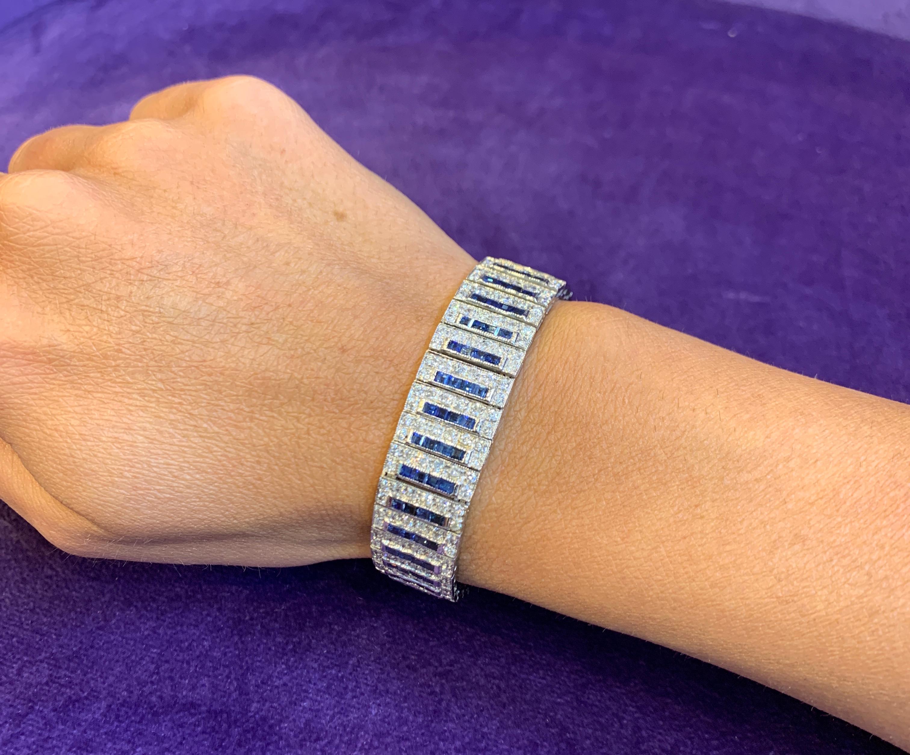 Round Cut Sapphire and Diamond Bracelet For Sale